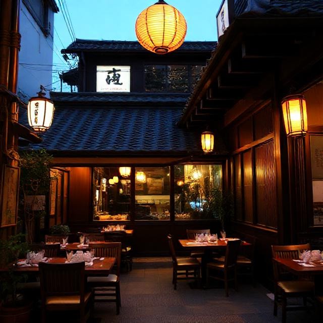Kyoto restaurant street at night with red lanterns